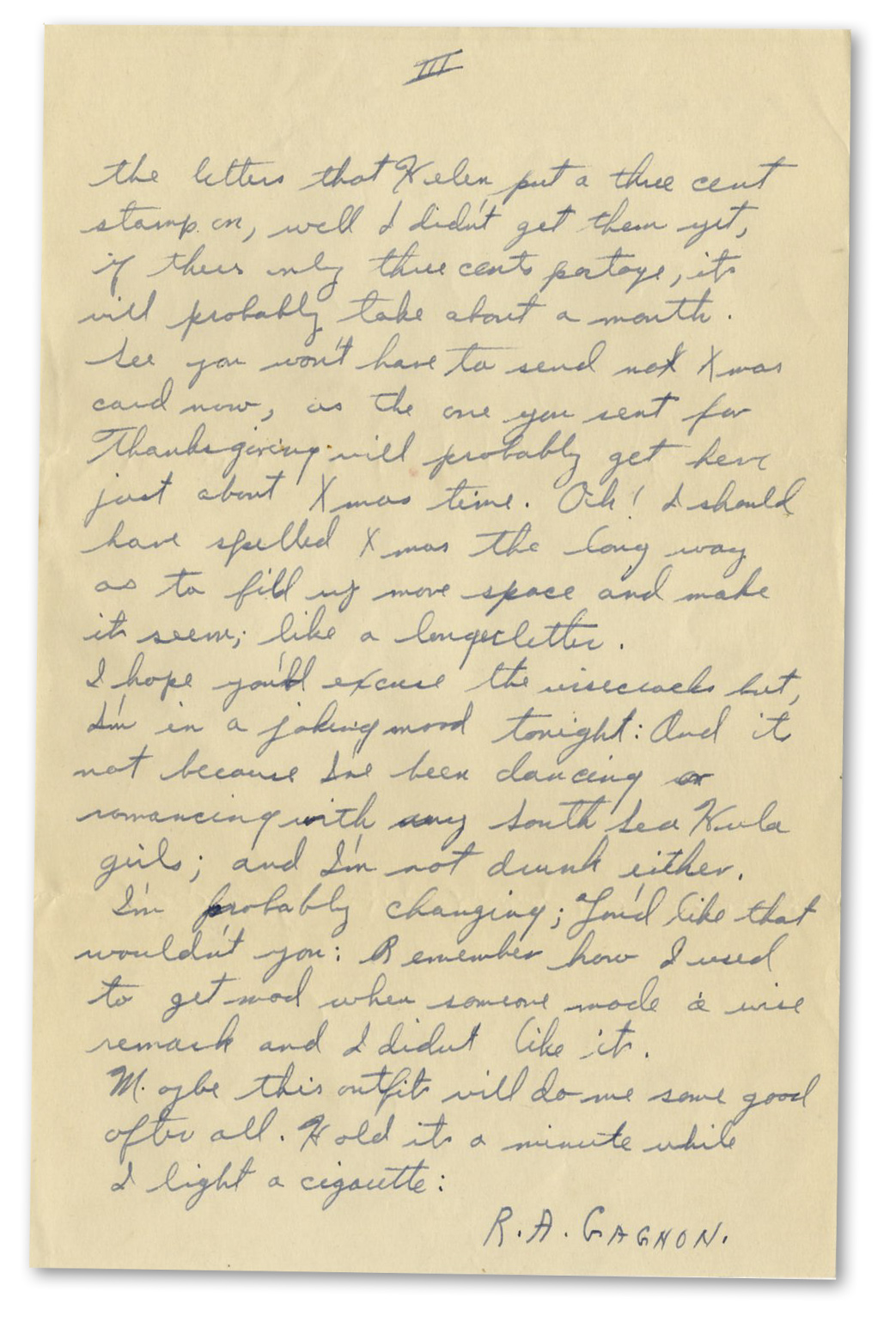 World War I & II Rene Gagnon Autograph Letter Signed 8-Times -- 2 Months Before Iwo Jima -- ''â€¦I'm - Image 7 of 9