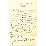 World Leaders British Politician James Bryce Autograph Letter Signed -- ''â€¦to abstainâ€¦from
