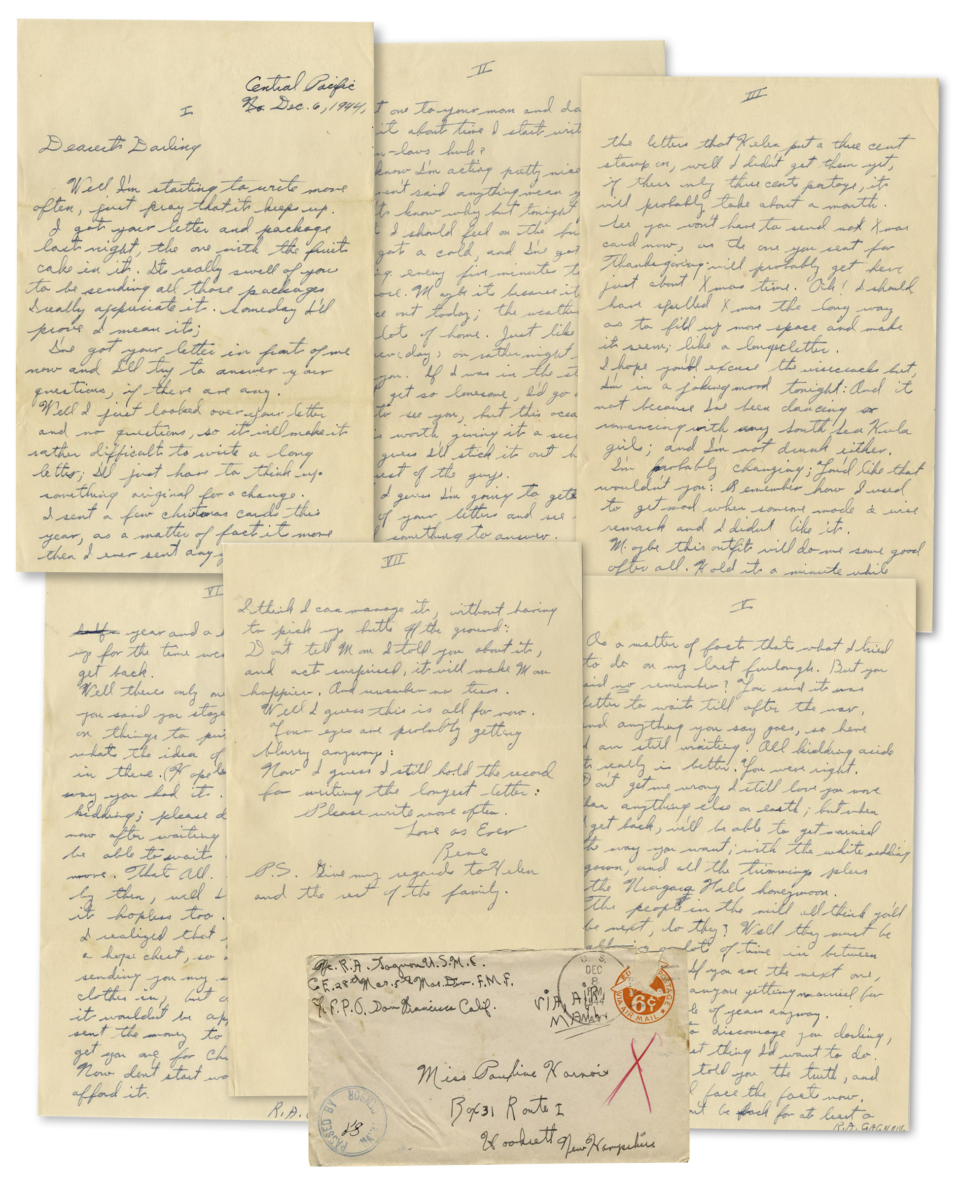 World War I & II Rene Gagnon Autograph Letter Signed 8-Times -- 2 Months Before Iwo Jima -- ''â€¦I'm