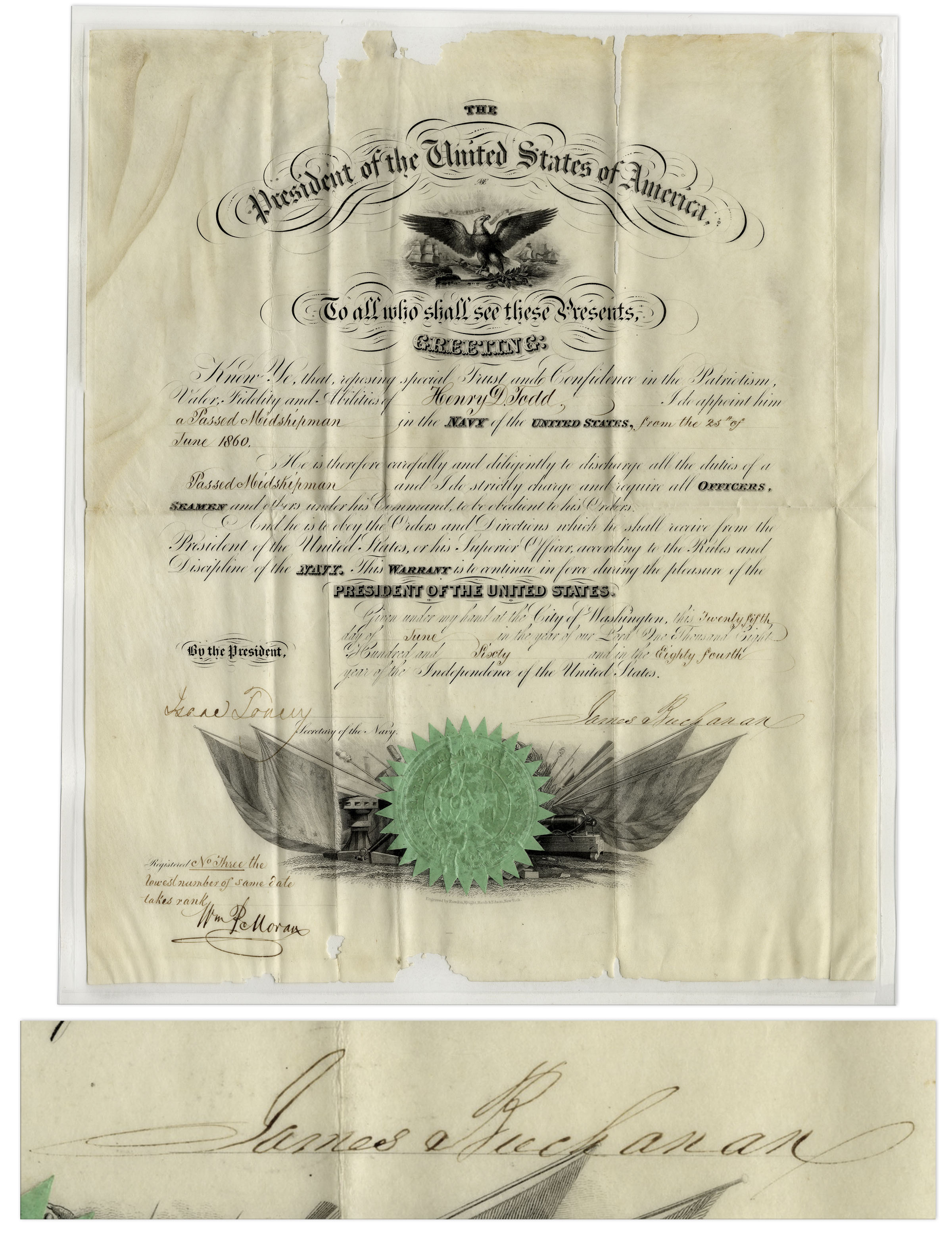 James Buchanan Naval Appointment Signed as President James Buchanan Naval appointment signed as