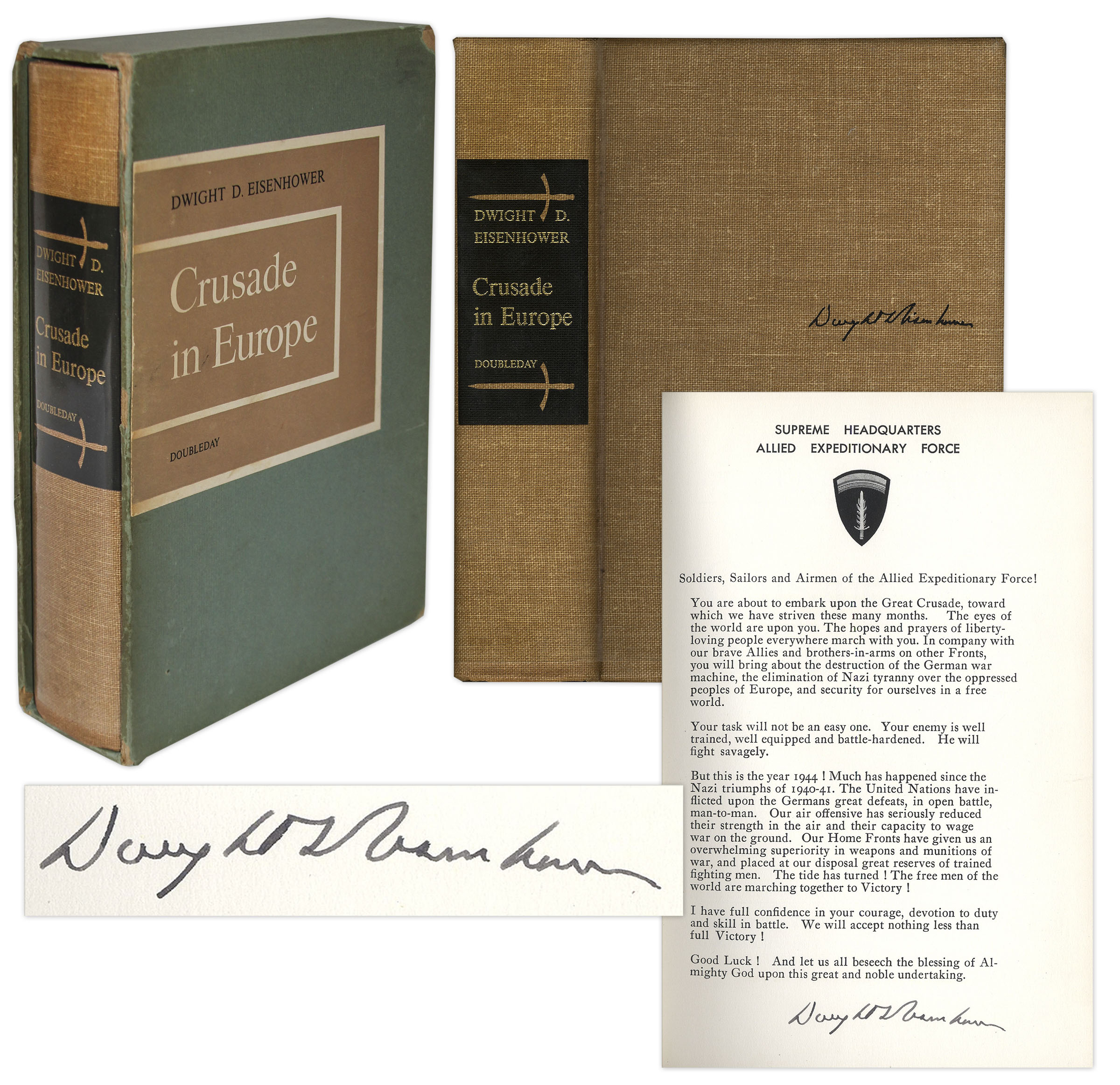 Dwight D. Eisenhower Signed D-Day Speech From ''Crusade in Europe'' -- Rare Signed Speech Is Very