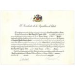 Augusto Pinochet Signed Declaration, Appointing the German Consul for Chile Declaration signed by