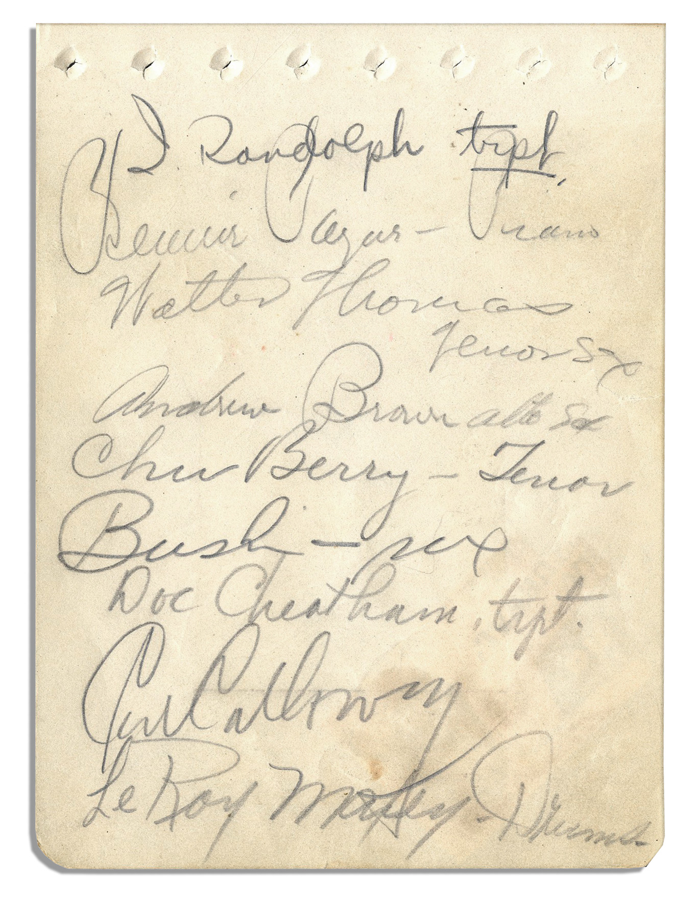 Nat King Cole Trio Autographs -- Plus Nine Additional Signatures of 1930's Jazz Legends Rare 1930' - Image 2 of 2