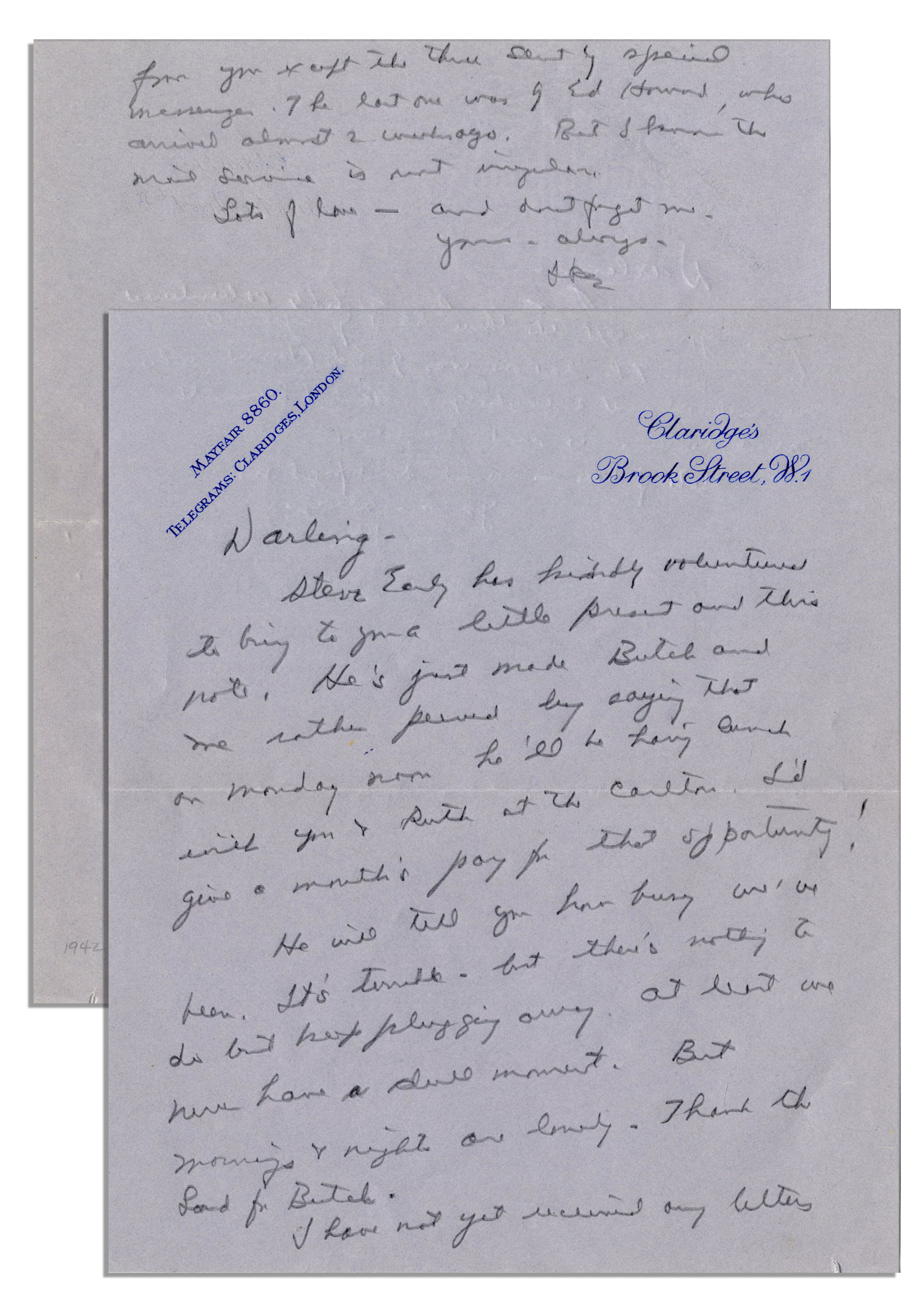 General Dwight Eisenhower WWII Autograph Letter Signed to His Wife, Mamie From London -- ''...we