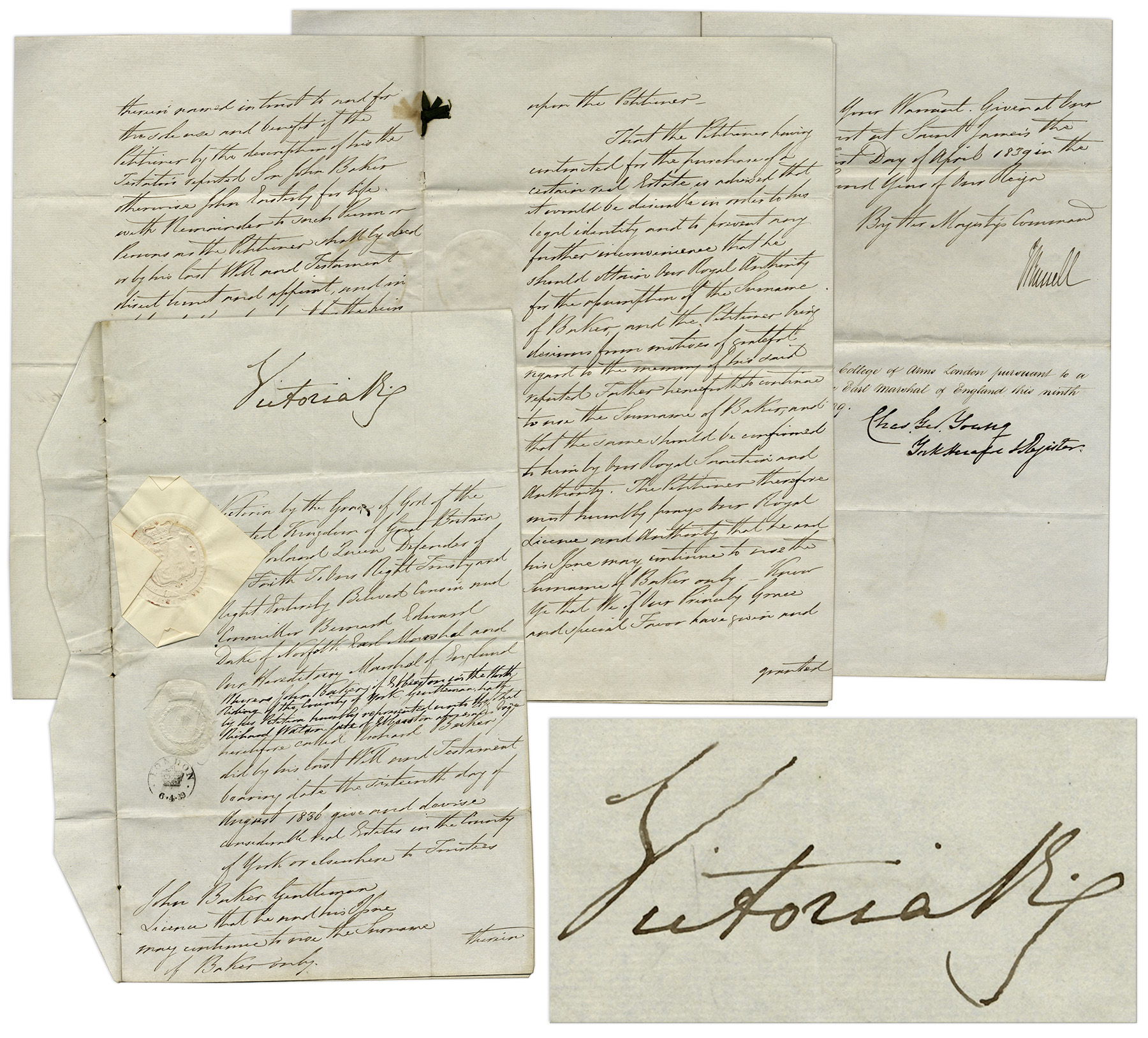 Queen Victoria Signed Document -- Signed Early in Her Reign in 1839 Document signed by Queen