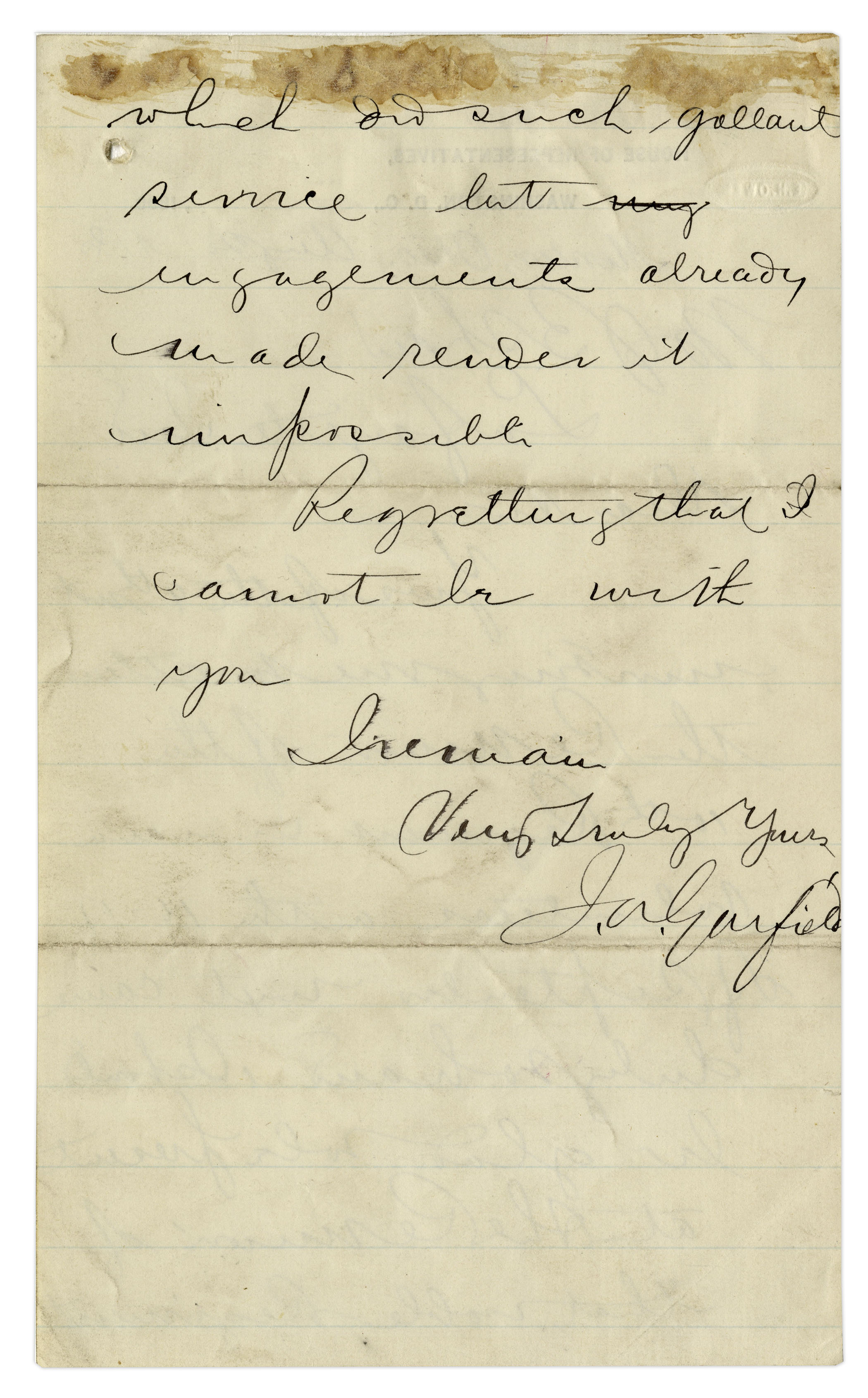 James Garfield Autograph Letter Signed in 1880 -- ''...I should be glad to be present at the reunion - Image 3 of 3