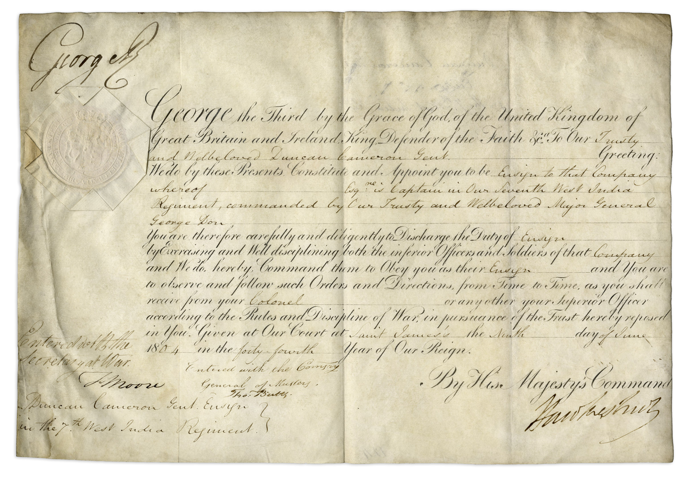 King George III Signed Military Commission From 1804 King George III signed military commission - Image 2 of 3