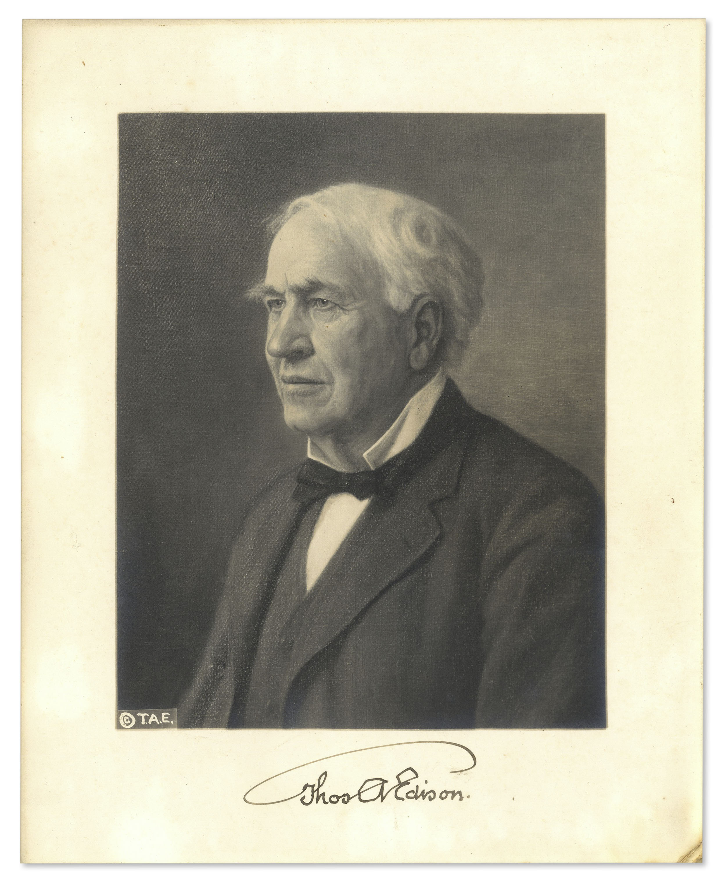 Thomas Edison Signed Portrait With His Trademark Umbrella Autograph Thomas Edison signed portrait.