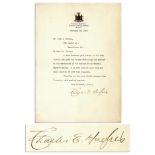 Charles Evan Hughes Signed 1910 Letter Charles Evan Hughes typed letter signed as Governor of New