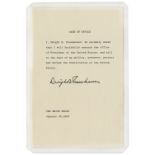 Dwight D. Eisenhower Signed Souvenir Presidential Oath of Office -- ''...I, Dwight D. Eisenhower, do