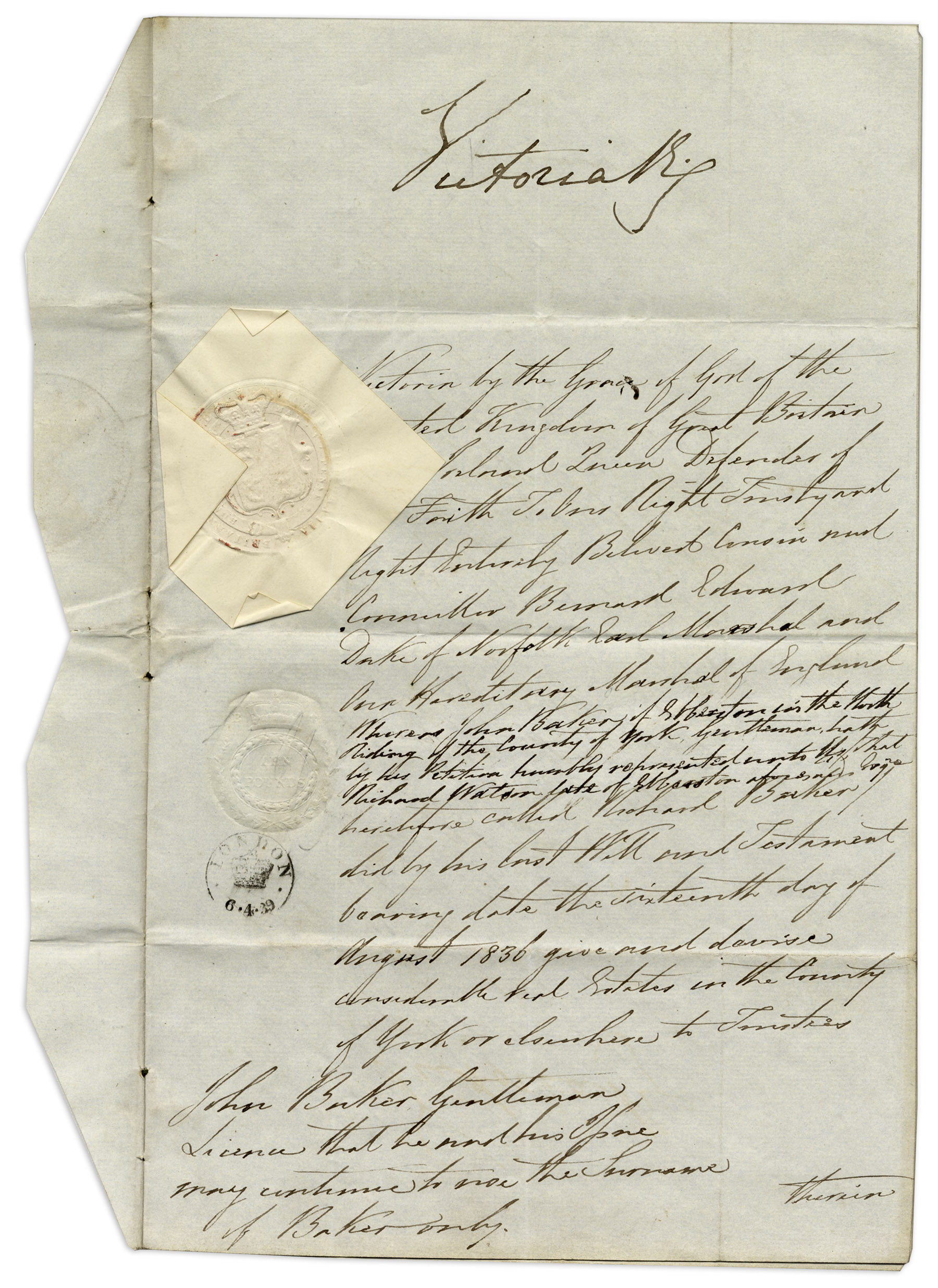 Queen Victoria Signed Document -- Signed Early in Her Reign in 1839 Document signed by Queen - Image 2 of 5