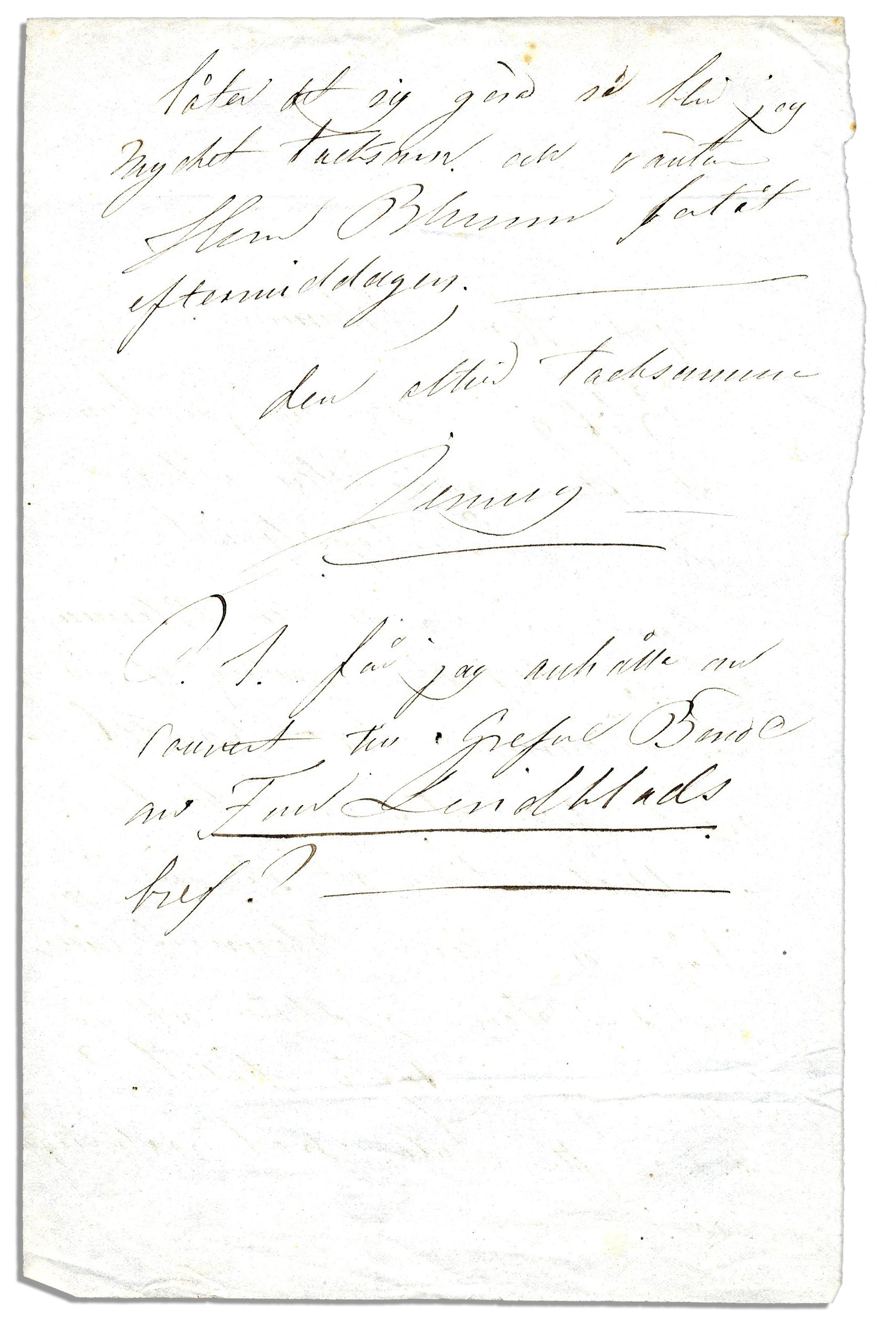 Jenny Lind ''Swedish Nightingale'' Autograph Letter Signed Autograph letter signed by Jenny Lind, - Image 3 of 3