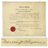 Warren G. Harding Document Signed as President Warren G. Harding document signed as President, dated