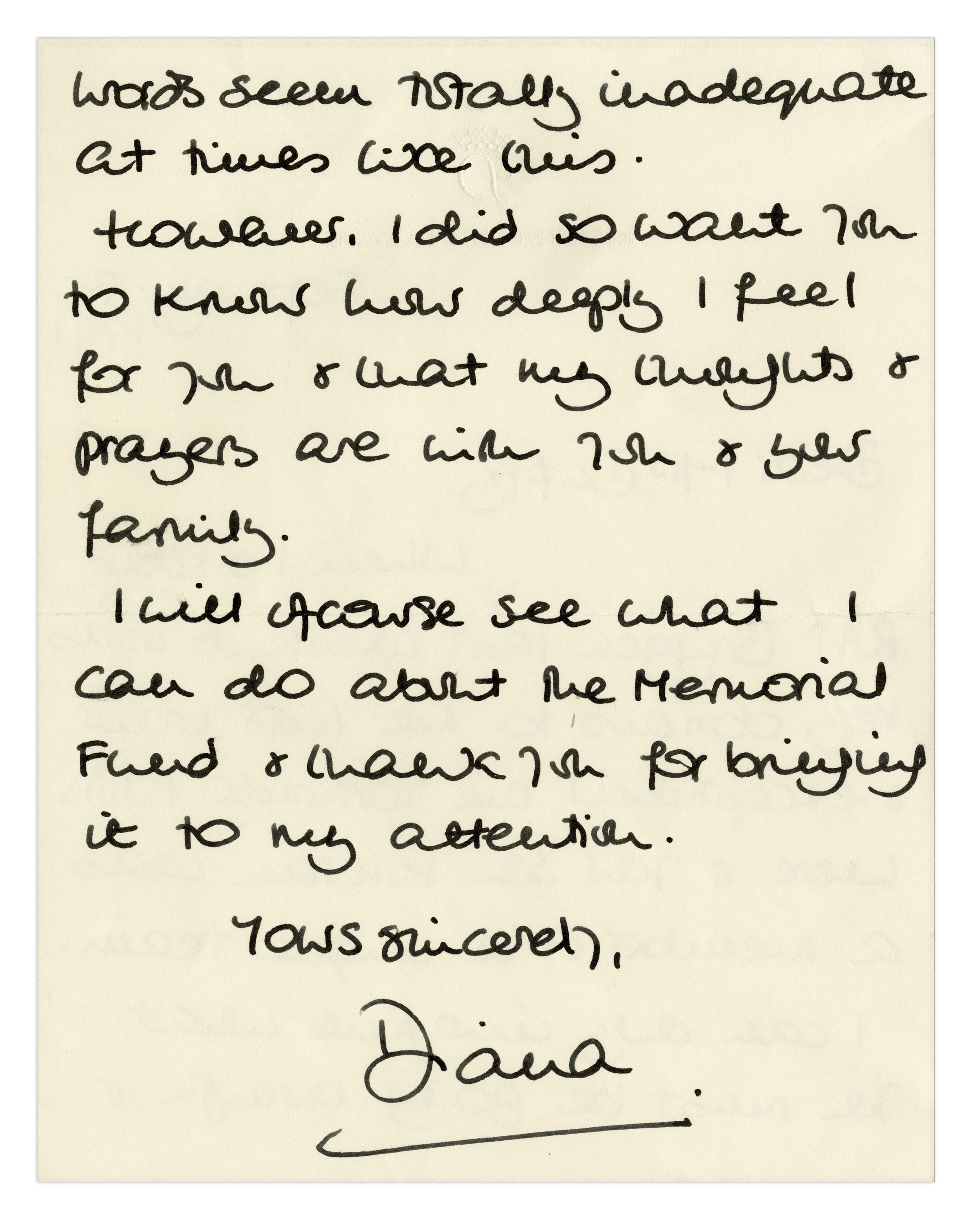 Princess Diana Autograph Letter Signed in 1991 -- Addressed to the Mother of First Pilot Killed in - Image 3 of 6