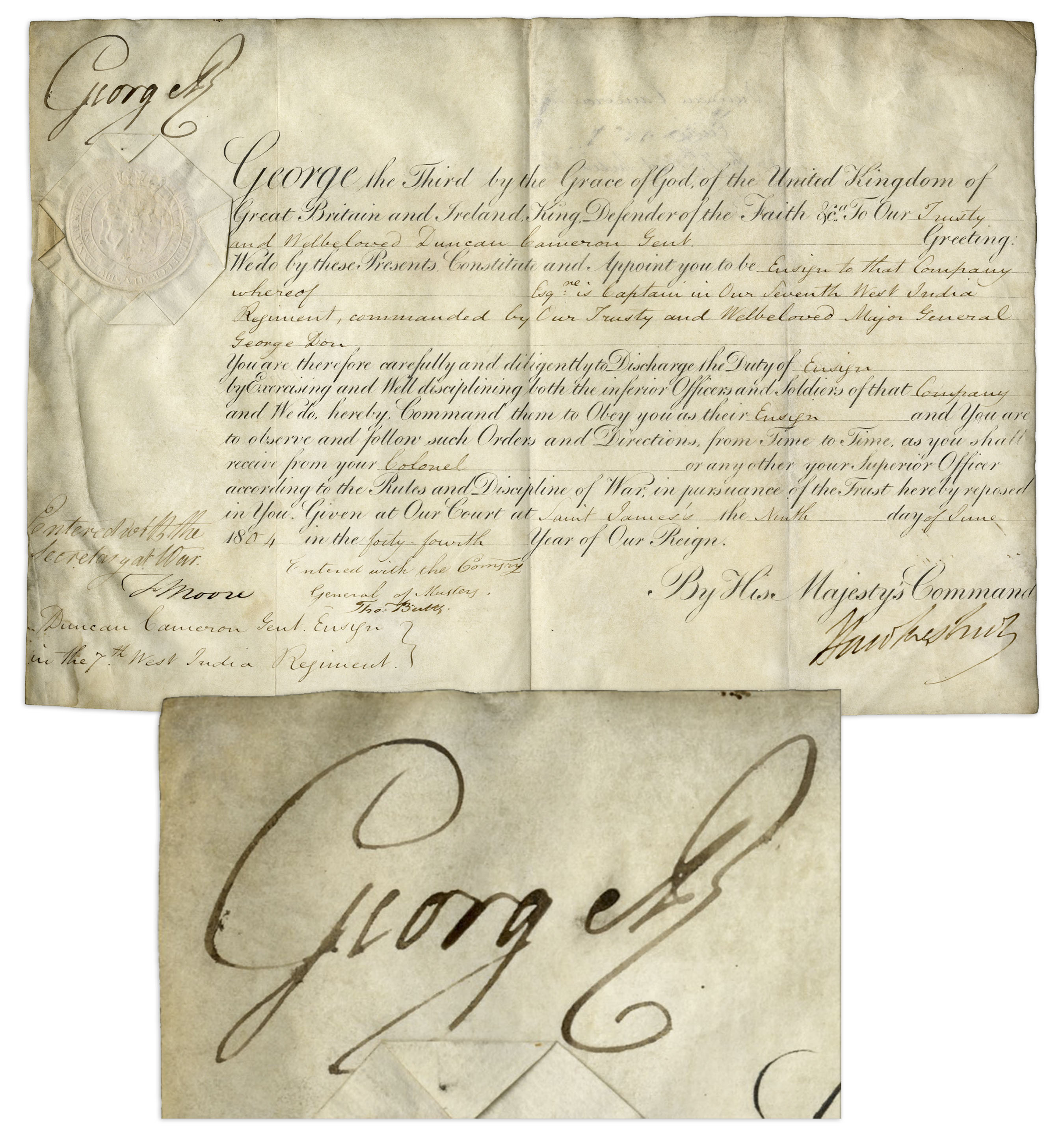 King George III Signed Military Commission From 1804 King George III signed military commission