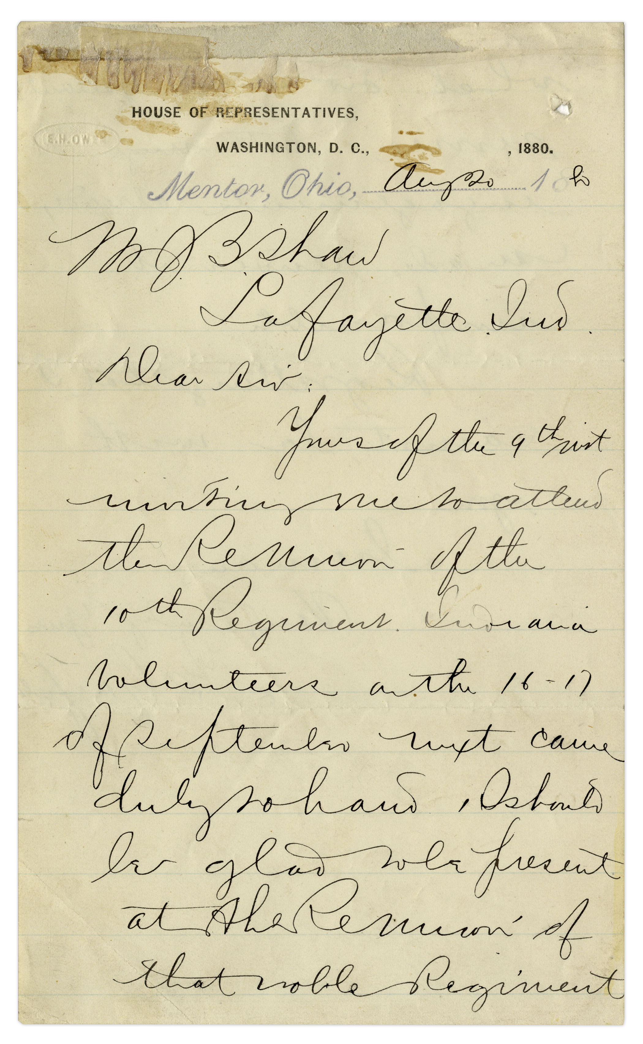 James Garfield Autograph Letter Signed in 1880 -- ''...I should be glad to be present at the reunion - Image 2 of 3