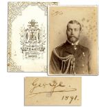 King George V Cabinet Photo Signed as the 26 Year-Old Prince of Wales -- ''George / 1891'' Rare