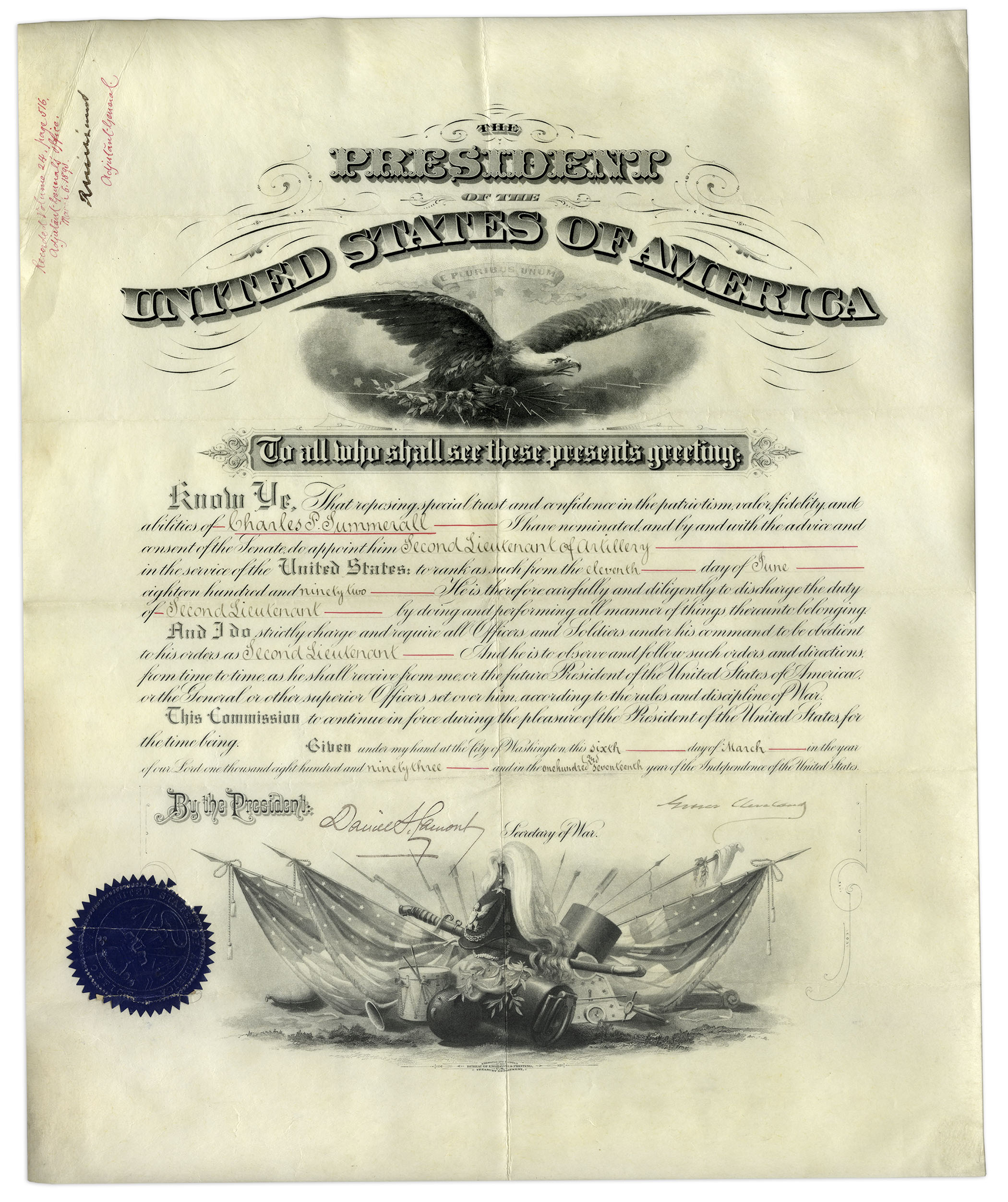 Grover Cleveland Signed Military Appointment as President Grover Cleveland military appointment - Image 2 of 3