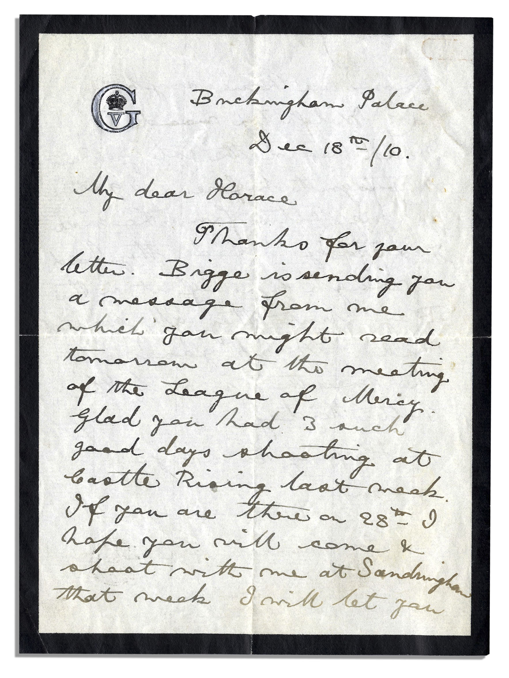 King George V Autograph Letter Signed From the First Year of His Reign King George V autograph - Image 2 of 3