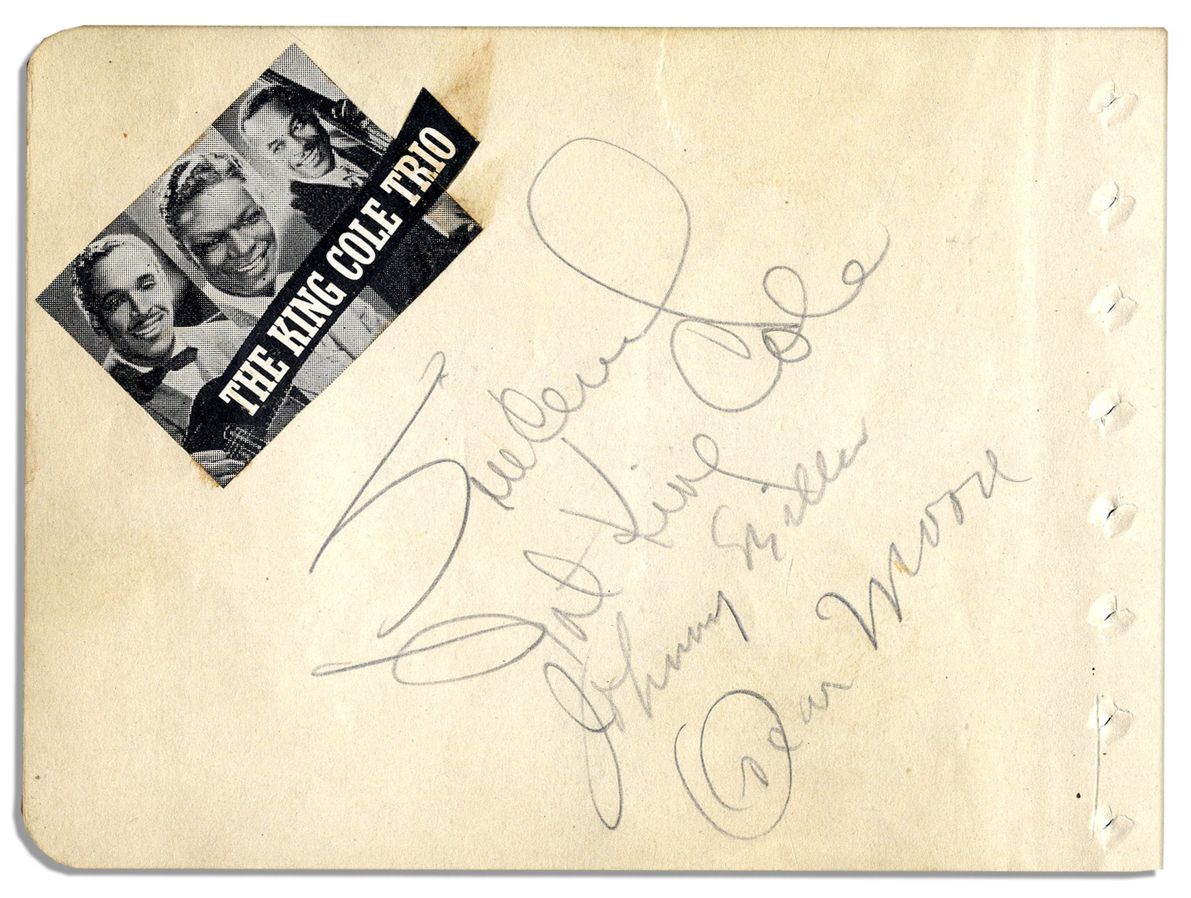 Nat King Cole Trio Autographs -- Plus Nine Additional Signatures of 1930's Jazz Legends Rare 1930'