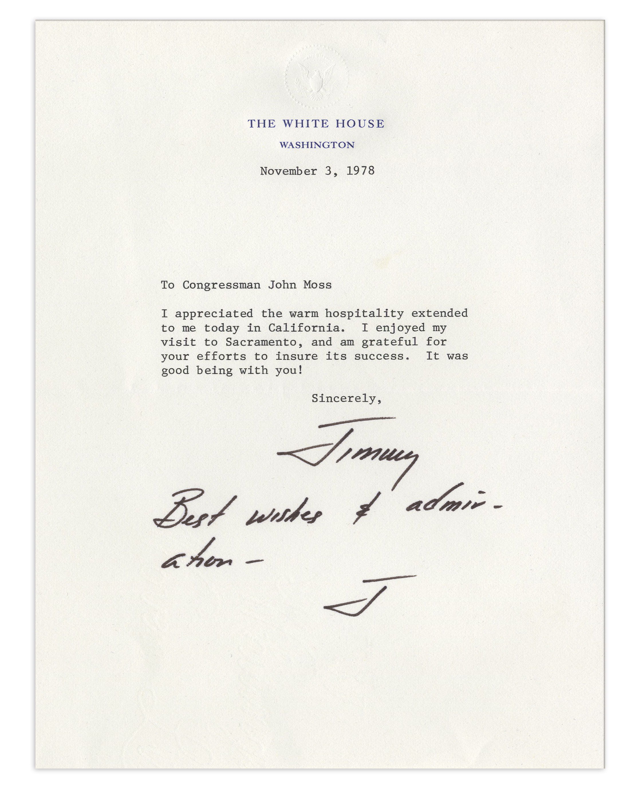 Jimmy Carter Typed Letter Signed & Autograph Note as President Jimmy Carter typed letter signed on 3