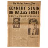 ''The Dallas Morning News'' Announces ''KENNEDY SLAIN ON DALLAS STREET'' 23 November 1963 edition of