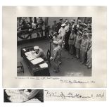 Admiral Chester Nimitz signed photograph, depicting the signing of the declaration of Japanese