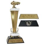 One of a kind NASCAR Championship trophy from 1962. Trophy comprises a base made of marble, wood and