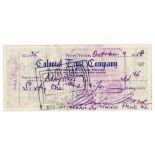 Check signed by screen legend Marilyn Monroe, dated 9 October 1958 and made payable to May Reis,