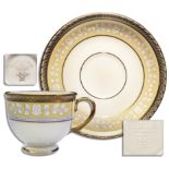 White House-used china cup and saucer from the Clinton administration. Cup and saucer set are part