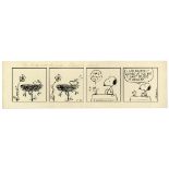 Whimsical ''Peanuts'' comic strip featuring Snoopy and Woodstock, hand drawn by Charles Schulz for