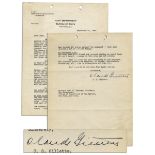 Interesting typed letter signed by Claude Gillette, Admiral of the Navy Shipyard at Pearl Harbor