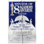 ''Amadeus'' movie poster for the incredible 1984 film, touting the 8 Oscars it took home. Blue and