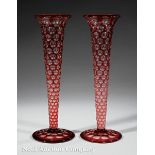 A Pair of American Overlay Glass Trumpet Vases, c. 19th c., possibly Boston & Sandwich Glass Co.,