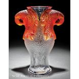 A Lalique "Macao" Frosted Amber and Clear Crystal Vase, designed 1999, engraved "Lalique France 13/