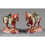 A Pair of Mughal-Style Enameled and Jeweled Horsemen, in opposing stances, height 2 1/4 in., width 2