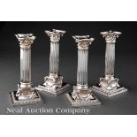 A Set of Four English Sterling Silver Columnar Candlesticks, Martin, Hall & Co., Sheffield, 1900,