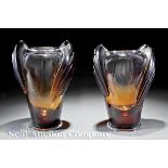 A Pair of Lalique "Marrakech" Dark Amber Crystal Vases, engraved "Lalique France", tapered form