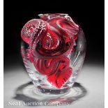 A Lalique Limited Edition "Dragon" Ruby and Clear Glass Vase, engraved "Lalique France", marked "