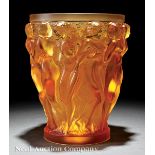 A Lalique "Bacchantes" Amber Frosted Crystal Vase, signed and numbered "Lalique France 932" on outer