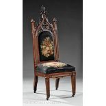 American Gothic Walnut Slipper Chair, mid?19th c., arched crest, original horsehair and