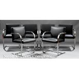 Set of Six Chrome and Leather "Brno" Flat Bar Chairs, after the design by Mies van der Rohe, black