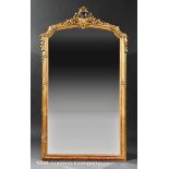 Antique Louis XVI?Style Carved and Gilded Mirror, mid?19th c., arched foliate crest centered by a