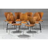Nine Vintage Danish Modern Molded Plywood Chairs, "Series 7" arm and an "Ant" chair by Arne