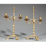 Pair of George III Brass Two?Light Adjustable Candelabra, c. 1810, Rococo design, twisted shaft,