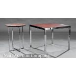 Two Mid?Century Modern Side Tables, square chrome and veneer Milo Baughman for Thayer Coggin, h.