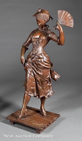 Attributed to Paul Dubois (French, 1827?1905), bronze 'Commedia dell' Arte' figure of "Columbine",