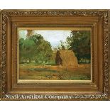 Southern School, late 19th c., "Choctaw Indian Hut", oil on wood panel, illegibly signed "S..."