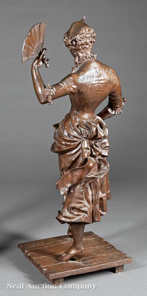 Attributed to Paul Dubois (French, 1827?1905), bronze 'Commedia dell' Arte' figure of "Columbine", - Image 2 of 3