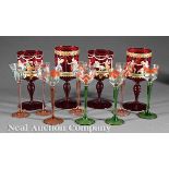 Collection of Thirteen Gilded and Enameled Ruby Glass Wine Goblets, late 19th/early 20th c.,